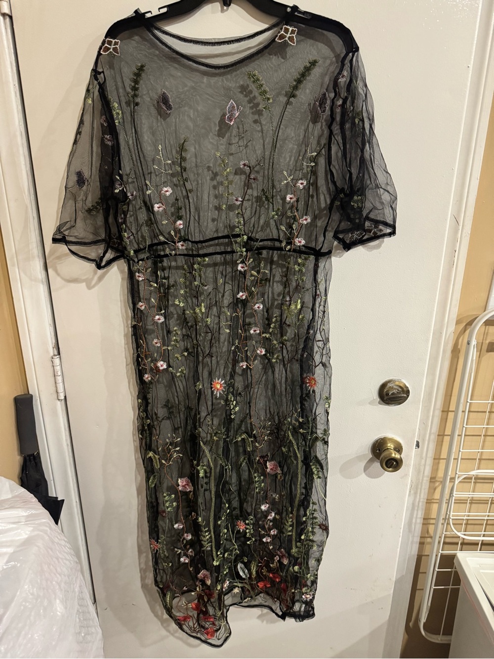 Amazon Black Sheer Floral Embroidered Midi Dress